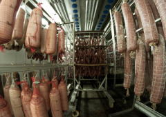 Cured meat in cellar